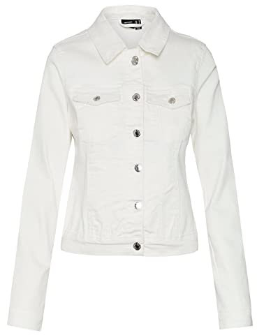 VERO MODA Women's Vmluna LS Slim DNM Jacket Mix Ga Noos Jacket, Cloud dancer, S