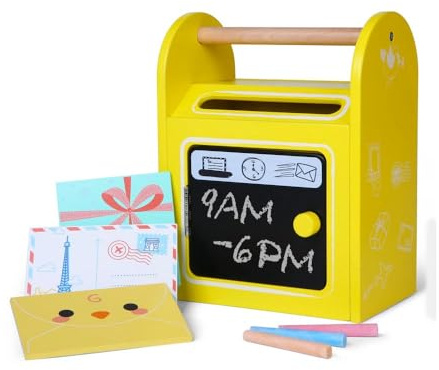 Gerardo´s Toys Briefkasten aus Holz (Kinderspielzeug, 9-teilig, Text abwischbar, Kreidestifte, aus Naturholz mit natürlichen Farben) GT61209