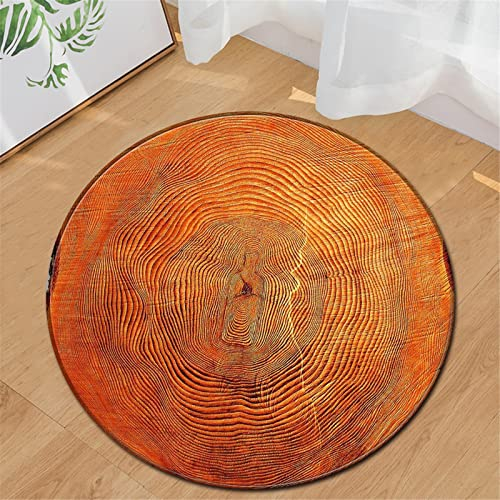 Chickwin Teppiche für Wohnzimmer Rund, Holzmaserung Muster Teppich Modern Schlafzimmer Groß Flanell Flauschig Weich rutschfest Fußmatte Waschbar für Kinderzimmer (Orange,Durchmesser 120cm)