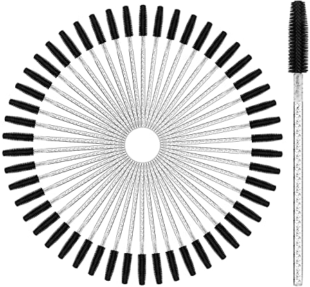 vgggrd 50 Stück Einweg Wimpernbürste, Kosmetik Pinsel für Wimpern und Augenbrauen, Einweg Mascara Zauberstäbe für Beauty-Salon und Hausgebrauch (Transparent Schwarz)