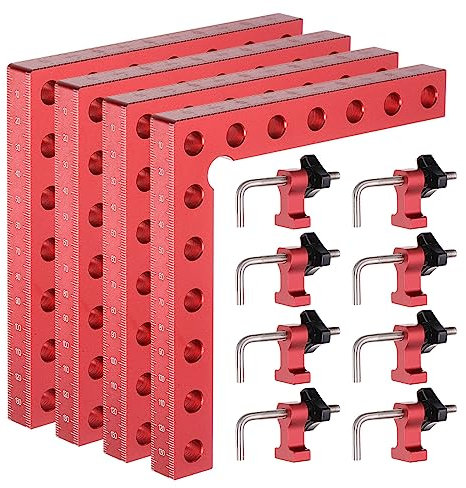sourcing map 4pcs Corner Clamp 90 Degree 6 Right Angle Clamp Set for Woodworking, Aluminum Alloy Positioning Square Tool for Picture Frame Box Cabinets Drawers, Red