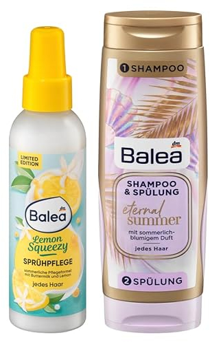 Balea 2er-Set: Sprühkur LEMON SQUEEZY pflegt das Haar & verbessert die Kämmbarkeit (150 ml) + Twinpack ETERNAL SUMMER Shampoo & Spülung mit Duft nach Sommer (300 ml), 450 ml