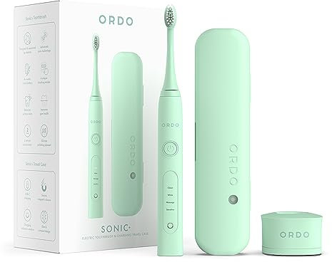 Ordo Sonic+ Electric Toothbrush with Case, Sonic Toothbrushes for Adults, Charging Travel Case, 4 Brushing Modes, Fast Rechargeable Battery, Silicone Polishing, USB Charger, Mint Green