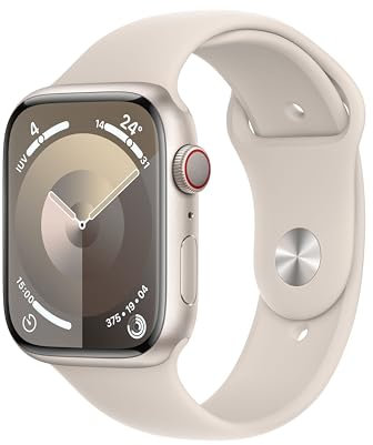 Apple Watch Series 9 GPS + Cellular 45mm Smartwatch con cassa in alluminio color galassia e Cinturino Sport galassia - M/L. Fitness tracker, app Livelli O₂, display Retina always-on