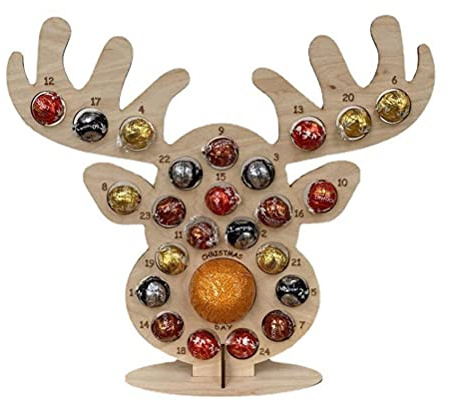 Miokycl Christmas Advent Countdown Calendar Wooden Xmas Tree Deer Head Shaped Stand Chocolate Candy Display Stand with 24 Hole for Party Decoration (A)