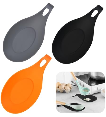 KASESSS 3 Pièces Repose Cuillère Silicone, Repose Cuillere Doux, Pose Cuillere Cuisson Résistant à la Chaleur, Repose Cuillère Cuisine Suspendu Porte Cuillere Cuisine pour Maison Salle à Manger
