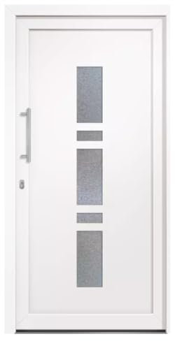 HORI Eingangstür Kunststoff Komplettset - Chain – Moderne Hauseingangstür mit Stahlverstärkung, Wärmeschutz & 5-fach-Verriegelung - Farbe: Weiß - DIN links - Modell: - 2100 x 1100 cm
