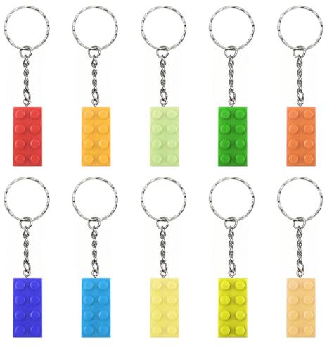 XKSOCT 10 Stücke Kunststoff Schlüsselanhänger Bausteine Anhänger SchlüSselbund Bricks Bunt aus Kunststoff(Rot Orange Gelb Hellgelb Beige Dunkelgrün Fruchtiges Grün Hellgrün Saphirblau Hellblau)