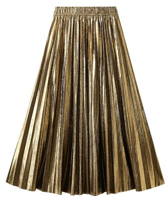 Cihdmfb Faltenrock Damen Lang Elegant Einfarbig Elastisch Hohe Taille Sommerrock Party Abschlussball A-Linie Rock Lang Tüllrock Karneval Faltenrock mit Plissee Dekoration(F Gold,Einheitsgröße)