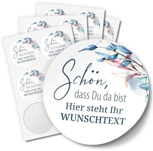 24 PERSONALISIERTE Aufkleber Schön dass Du da bist individualisiert Wunschtext Etiketten Gastgeschenk rund 4cm Motiv 4