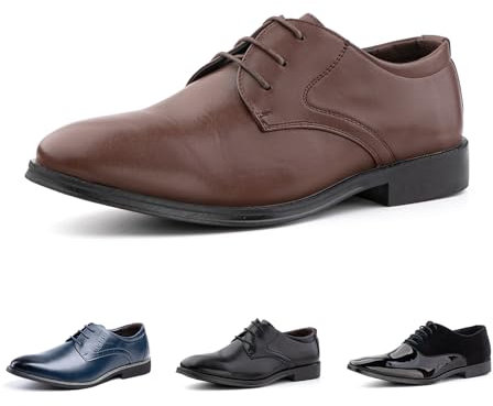 Hitmars Scarpe Stringate Uomo Derby Scarpe Oxford Pelle Verniciata Elegante Scarpe Basse Business Formale Classico HW2-Marrone EU42