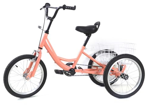 Dreirad für Kinder, Fahrrad, 40,6 cm, höhenverstellbar, mit Aufbewahrungskorb, reflektierenden Streifen und Pedalen, rutschfest, mit einer Geschwindigkeit, 3 Räder, geeignet für Kinder von 7 bis 10