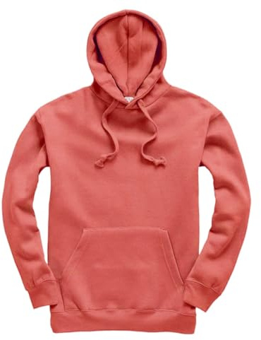 Mellor Design Plain Pullover Hoodie Hooded Top Unisex Mens Ladies Hoody Sweatshirts, Coral Pink, L