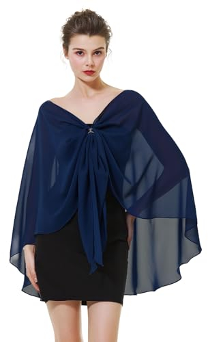BEAUTELICATE Damen Chiffon Schal Stola Elegante Bolero Leichter Sommerjacke Braut Schal für Brautkleid Hochzeit Abendkleid Festlich (Marine Blau, Einheitsgröße)
