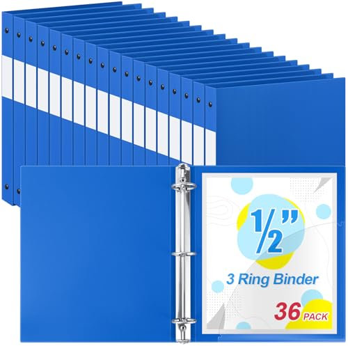 Henoyso 36 Stück 1,3 cm 3-Ring-Kunststoff-Ordner, flexibel, 3-Ring-Ordner, halten bis zu 21,6 cm und 27,9 cm, lose Blätter, Hardcover-Ordner für Schule, Büro, Zuhause, Schulbedarf, Blau