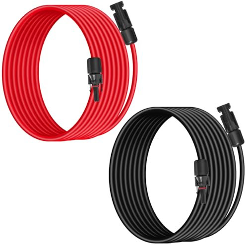Behaunty 10AWG (6mm²) Solar Panel Extension Cable 8FT - Black & Red, Heavy Duty, Weather Resistant, Standard Solar Connectors Solar Extension Cable for Solar Power Systems, RVs, Boats