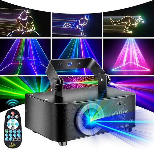 DJ Discolicht Partylicht, 3D RGB Animation Party Lichter, DMX Stroboskop Blitzer mit Fernbedienung, Musik Sound Activated Beam Effektstrahler für Festival Party Club Bühne Beleuchtung Show (Animation)