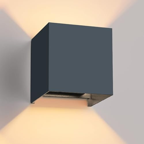 vatato LED Wandleuchte 12W, Innen/Aussen Aluminium Wandlampe Einstellbarer Lichtstrahl, 3000K Warmweiß Außenwandleuchte IP54 für Wohnzimmer Schlafzimmer Garten (Anthrazit 1 Stück)