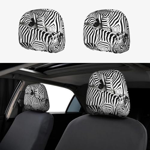 GaxfjRu Zebra Universal Auto Kopfstützenbezüge für 2 Stück, atmungsaktiv und dehnbar, Auto-Sitzbezug Zubehör