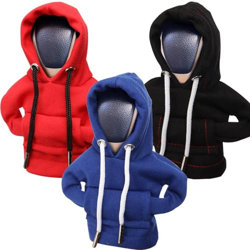 FANGCCC Schalthebel Hoodie,3 Stück Schaltknauf Abdeckung,Auto Universal Schaltknauf Hoodie Schalthebel Haube,Lustige Hoodie für Schaltknauf,Hoodie Schaltknauf Auto Innenraum Deko (Rot,Blau,Schwarz)