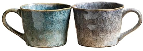 Generico Tazze da caffè e tè vintage | Tazze per acqua smaltate uniche nel forno | 2 tazze dal design elegante | Modello sofisticato per bar e ristorante | Raffinata collezione di bicchieri