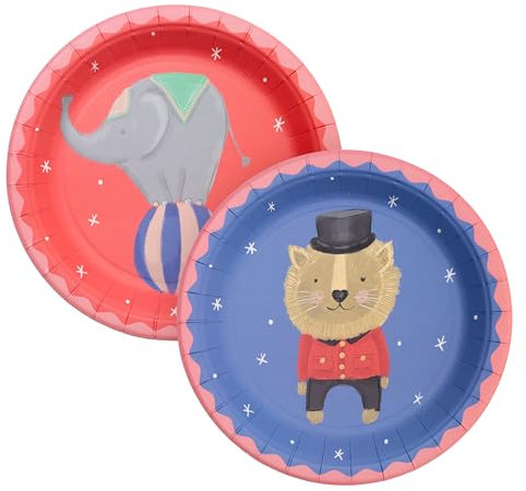 Cheerland Circus Party Paper Plates Carnival Animals Elephant Lion Disposable Tableware For Circus Themed Kids Birthday Baby Shower Party Favors - 24 pcs