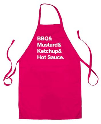 Dressdown BBQ & Mustard & Ketchup & Hot Sauce - Kids/Childrens Unisex Apron - Hot Pink - 7-10 Years