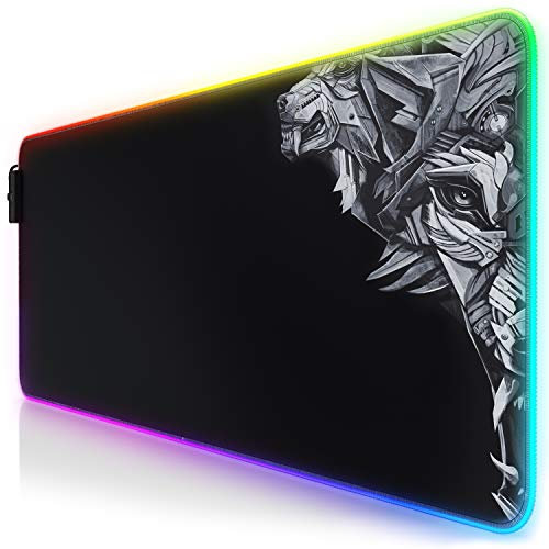 TITANWOLF XXL RGB Gaming Mouse Pad - 800x300mm - Mouse Mat - XXXL Extended Large LED Mousepad - 11 Multi colors and effect modes - Non Slip Base - Computer Keyboard Mice Mat for Macbook PC - Wolf