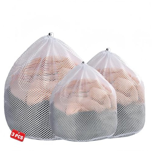3Pcs Mesh Laundry Bags for Washing Machine, Drawstring Net Washing Bag for Laundry, 3 Sizes Laundry Net Bags for Delicates, Bra, Socks, Underwear, Durable Washing Machine Bags