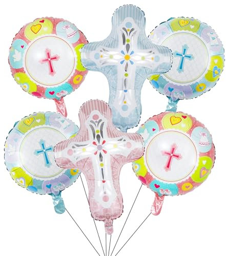 KOBOKO Taufe Deko Luftballons, 6 Stück Folienballon Deko Taufe Mädchen Junge, Kommunion Deko Taufe Luftballon, Taufdeko Erstkommunion Helium Ballons, Taufe Ballon für Babyparty, Babyshower Party Deko