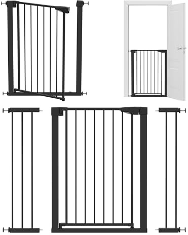 Tulano Guardian 5.0 Treppenschutzgitter ohne Bohren - 75–117 cm | Für Treppen und Türen - 92 cm hoch - beidseitig mit einer Hand öffnen - schließt automatisch - 2 Verlängerungen -Schwarz