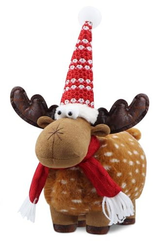 Godeufe Weihnachtswichtel Rentier Puppe Figuren Plüsch Stofftier Stehend Hirsch Dekor, Xmas Indoor Dekorationen für Zuhause Bauernhaus Tischplatte Kamin Regal Schreibtisch Büro Urlaub Versorgung 33cm