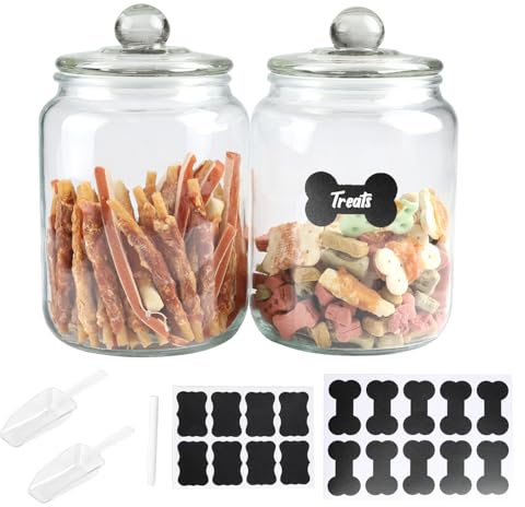 Geyecete 2 Pack dog treat container Airtight dog food storage container with lids dog food container dog treat jar with Scoops,Cat Food Container