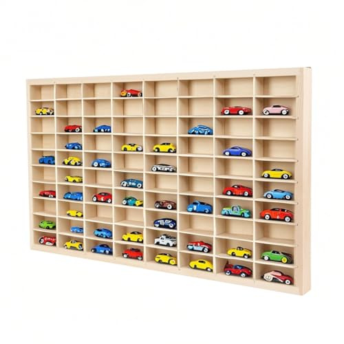 CHZIMADE 1:64 Display Case Collector's for Wooden Car Models Shelf 80 Grids Wall Display Cabinet Shelf Hanging Unit Souvenir Organiser (77.5x4x47cm)