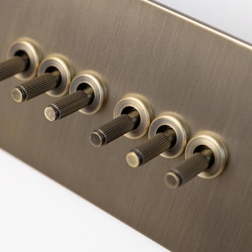 Antique Brass Straight Knurled Switches and Sockets (6 Gang 2 Way Toggle Switch 146x88mm)