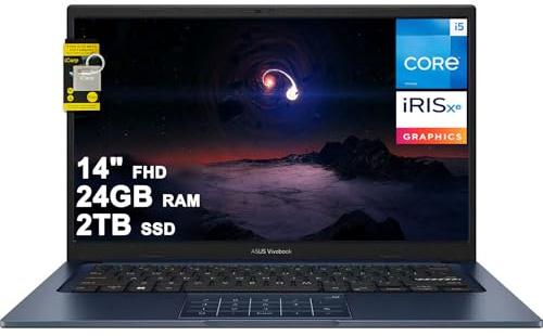 ASUS VivoBook 14 Business Laptop 14 FHD Anti-Glare Intel 10-core i5-1334U 24GB DDR4 2TB SSD Type-C Privacy Camera SonicMaster Long-Lasting Battery Fast Charging Win11 ICP Hub