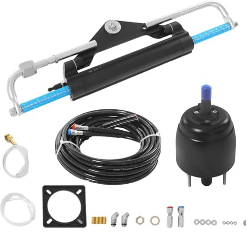 DAOHHFO Kit de dirección hidráulica fueraborda de 150 CV, kit de dirección hidráulica para barcos marinos, mecanismo de dirección hidráulica con bomba hidráulica, cilindro de dirección y mangueras