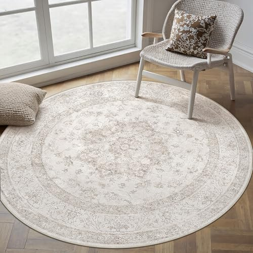 PureCozy Vintage Beige Teppich Rund 240cm Waschbar