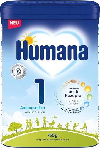 Humana 1 Anfangsmilch 750g-Packung - Babymilch von Geburt an - Säuglingsnahrung als Muttermilchersatz oder Ergänzung - Anfangsnahrung Baby (Packung mit 6)