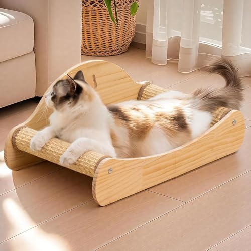 Kratzbrett Sisal, Katzen Kratzbrett, Kratzmöbel Katze, Bequeme Kratzpads aus Hochwertiger Holz und Sisal, Große Kratzmatte, Langlebig Katzenbett