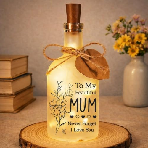 Wuneiox Mum Gifts,Mothers Day Led Bottle, LED Bottle Decorative Light, Gifts for Mum, Frosted Glass Lamp with 20 String Lights, Birthday Gift for Mother, Warm Home Decoration for Birthday Christmas