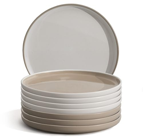 Hausfelder Steingut Speiseteller Set 8x, 27 cm, Beige Sand | 8 flache Essteller aus Keramik, 27 cm, spülmaschinenfest & mikrowellengeeignet