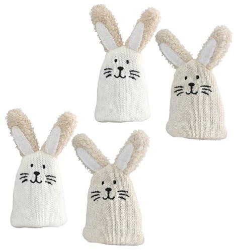 CULT at home 4 Stück Eierwärmer Ostern Deko Osterdeko – Osterhase Tischdeko Frühling Weiß Beige Braun – Höhe ca. 13 cm