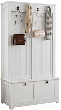 HaoChrymec Armario Multifuncional con MDF, con Puertas Correderas, Estantes Y Zapatero, Mueble De Entrada para Salón Y Dormitorio, Haken para Ropa, Blanco, 100x50x180 cm