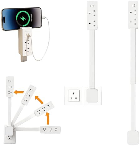 Outlet Extender Stick with Flat Plug,180° Rotating & Extendable Power Strip