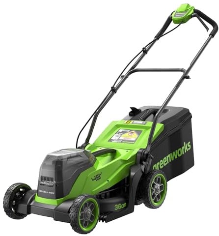 Greenworks 48V (24V x 2) Tondeuse à Gazon, Largeur de Coupe 36 cm, Jusqu’à 400 m², réglage Central de la Hauteur de Coupe en 5 Positions 30–80 mm, sans Batterie ni Chargeur – LM3602