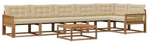 vidaXL Outdoor-Sofagarnitur mit Kissen 7 pcs Natur und Beige, Garten Sofa für draußen, modernes Lounge Set, langlebige Möbel für die Terrasse, bequemes Sitzen