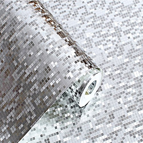 ketian Moderne Dick Silber Folie Mosaik Hintergrund Flicker Wand Papier Rolle/Hotel Deckenleuchte/Deko/Bar Tapete Rolle silber 0,53 m (1,73 'W) X 10 M (32,8' L) = 5.3 m2 () 57