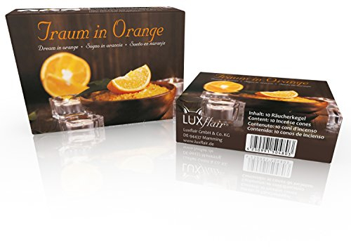 Premium Räucherkegel/Räucherkerzen von Luxflair: Traum in Orange. 20 Stück inklusive Unterlage/Kegelhalter