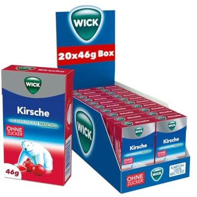 WICK Hustenbonbons Kirsche Clickbox mit Menthol ohne Zucker – 20 x 46 g